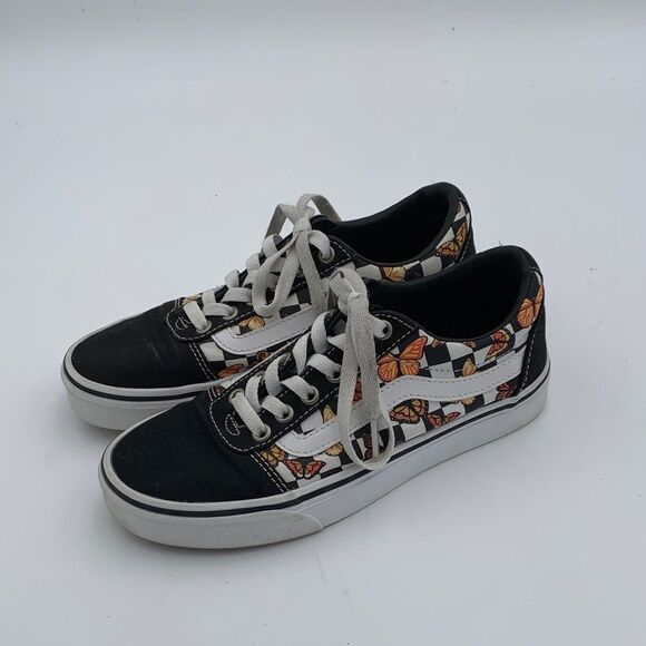 Vans classic black and white checkered with orange butterfly pint womans size 7 - Picture 3 of 10